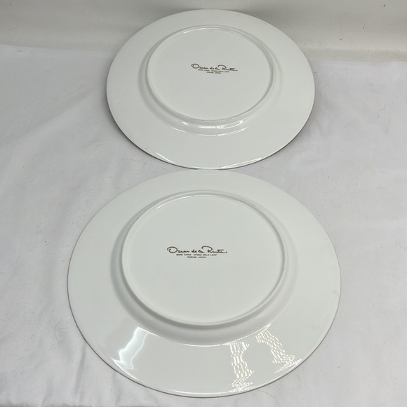 Narumi Oscar de la Renta AF002 Gold Leaf Cobalt Bone China 2 Dinner Plates - Picture 8 of 8